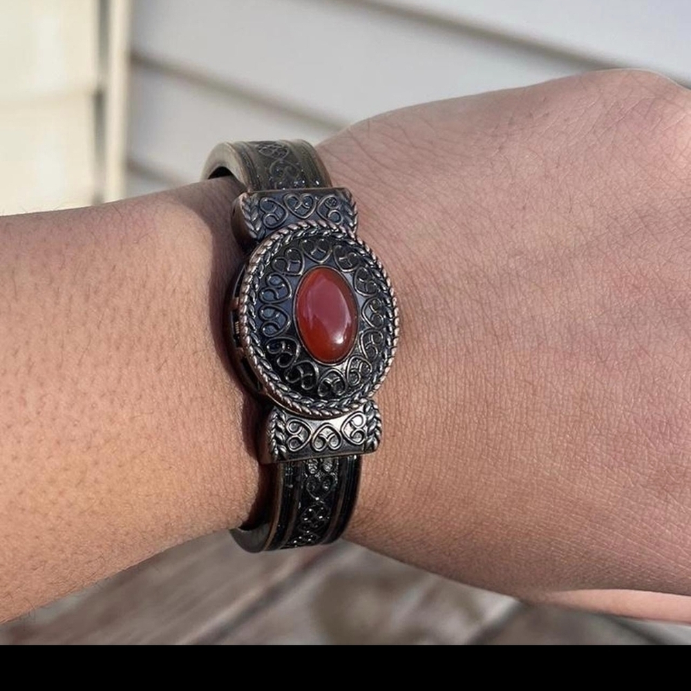 Vintage cottagecore hidden watch bangle bracelet